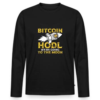 Fusée de maintien Bitcoin - T-shirt manches longues Premium bio Homme - noir - Devant - Nico (187cm)