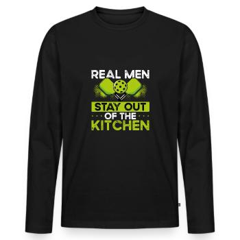 Les vrais hommes restent loin de la cuisine - T-shirt manches longues Premium bio Homme - noir - Devant - Nico (187cm)