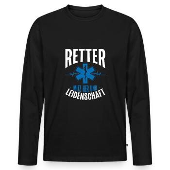 Retter Mit Herz Und Leidenschaft - Männer Premium Bio Langarmshirt - Schwarz - Vorne - Nico (187cm)