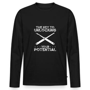 La clé pour déverrouiller - T-shirt manches longues Premium bio Homme - noir - Devant - Nico (187cm)
