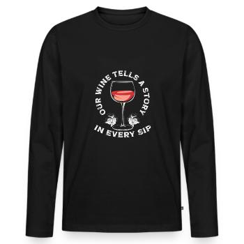 Notre vin raconte une histoire - T-shirt manches longues Premium bio Homme - noir - Devant - Nico (187cm)