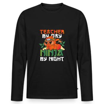 Professeur ninja la nuit - T-shirt manches longues Premium bio Homme - noir - Devant - Nico (187cm)