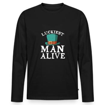 Happiest man of the living - Men's Premium Organic Long Sleeve Shirt - black - Front - Nico (187cm)