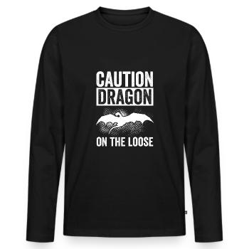 Vorsicht Drache auf freiem Fuß - Männer Premium Bio Langarmshirt - Schwarz - Vorne - Nico (187cm)