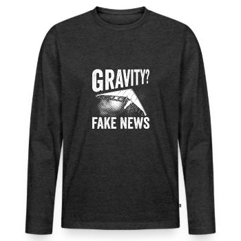 Gravity is fake news - Men's Premium Organic Long Sleeve Shirt - heather anthracite - Front - Nico (187cm)