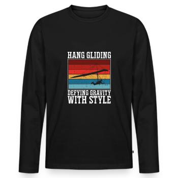 Mit Stil Der Schwerkraft Trotzen - Männer Premium Bio Langarmshirt - Schwarz - Vorne - Nico (187cm)