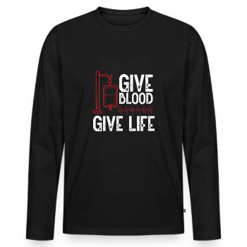 Gib Blut, Gib Leben - Männer Premium Bio Langarmshirt - Schwarz - Vorne - Nico (187cm)