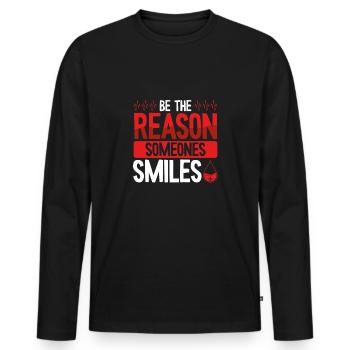 Sei Der Grund, Warum Jemand Lächelt - Männer Premium Bio Langarmshirt - Schwarz - Vorne - Nico (187cm)