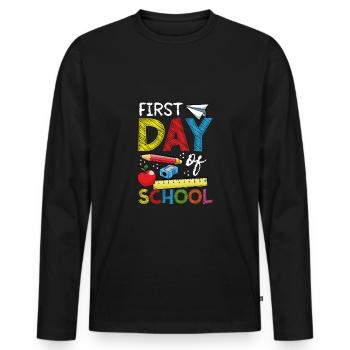 Premier jour d’école - T-shirt manches longues Premium bio Homme - noir - Devant - Nico (187cm)