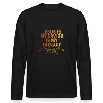 Jésus est mon Sauveur est ma thérapie - T-shirt manches longues Premium bio Homme - noir - Devant - Nico (187cm)