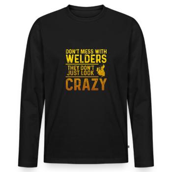 Ne jouez pas avec les soudeurs - T-shirt manches longues Premium bio Homme - noir - Devant - Nico (187cm)