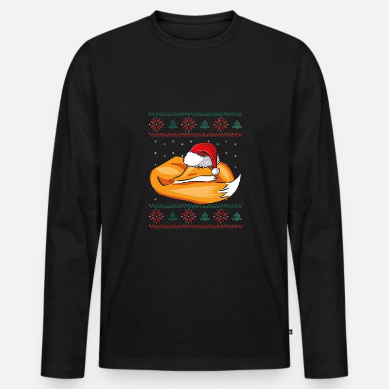 Schlafender Weihnachtsfuchs - Männer Premium Bio Langarmshirt - Schwarz