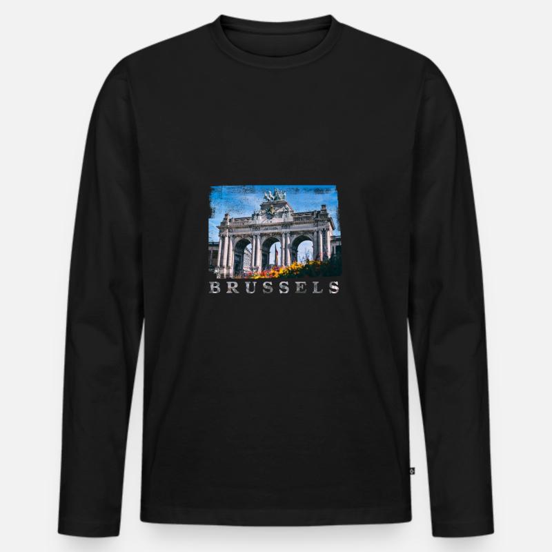 | Brüssel Cinquantenaire - Männer Premium Bio Langarmshirt - Schwarz