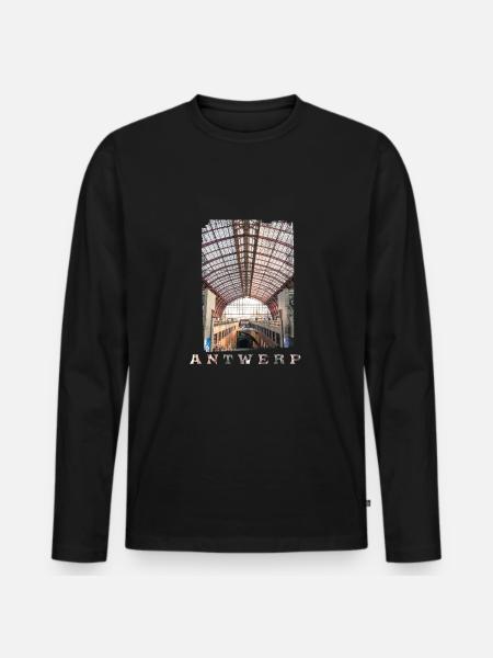 Antwerp | Central Station - Men's Premium Organic Long Sleeve Shirt - black