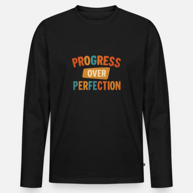 Progress Over Perfection - Männer Premium Bio Langarmshirt - Schwarz
