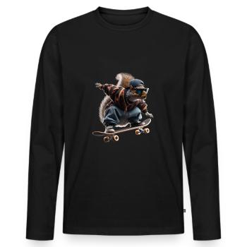 Écureuil patineur dans le Style Hip Hop des années 90 - T-shirt manches longues Premium bio Homme - noir - Devant - Nico (187cm)