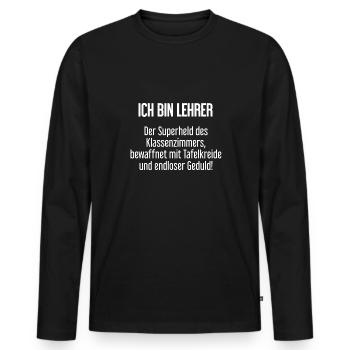 Lehrer - Der Superheld des Klassenzimmers! - Männer Premium Bio Langarmshirt - Schwarz - Vorne - Nico (187cm)