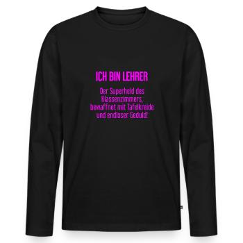 Lehrer - Der Superheld des Klassenzimmers! - Männer Premium Bio Langarmshirt - Schwarz - Vorne - Nico (187cm)