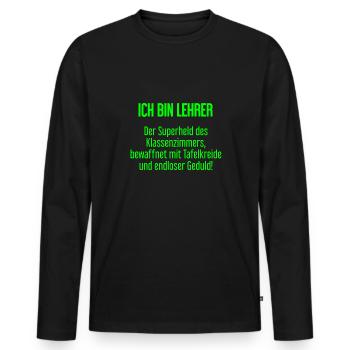 Lehrer - Der Superheld des Klassenzimmers! - Männer Premium Bio Langarmshirt - Schwarz - Vorne - Nico (187cm)