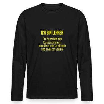 Lehrer - Der Superheld des Klassenzimmers! - Männer Premium Bio Langarmshirt - Schwarz - Vorne - Nico (187cm)