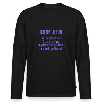 Lehrer - Der Superheld des Klassenzimmers! - Männer Premium Bio Langarmshirt - Schwarz - Vorne - Nico (187cm)