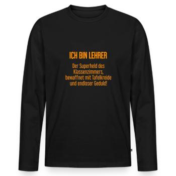 Lehrer - Der Superheld des Klassenzimmers! - Männer Premium Bio Langarmshirt - Schwarz - Vorne - Nico (187cm)