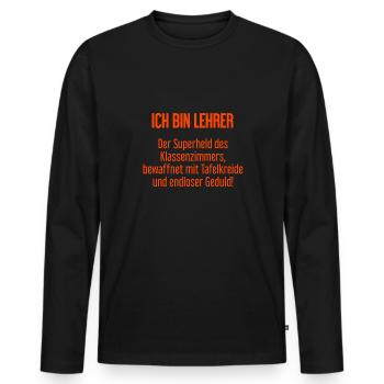 Lehrer - Der Superheld des Klassenzimmers! - Männer Premium Bio Langarmshirt - Schwarz - Vorne - Nico (187cm)