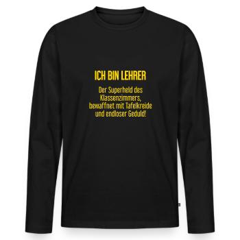 Lehrer - Der Superheld des Klassenzimmers! - Männer Premium Bio Langarmshirt - Schwarz - Vorne - Nico (187cm)