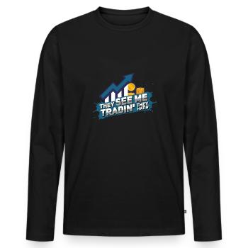 Ils me voient trader Ils détestent les traders - T-shirt manches longues Premium bio Homme - noir - Devant - Nico (187cm)