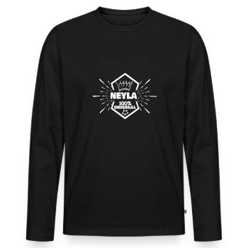 First name Neyla - Men's Premium Organic Long Sleeve Shirt - black - Front - Nico (187cm)