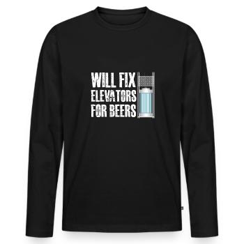 Will fix elevators for beer - Men's Premium Organic Long Sleeve Shirt - black - Front - Nico (187cm)