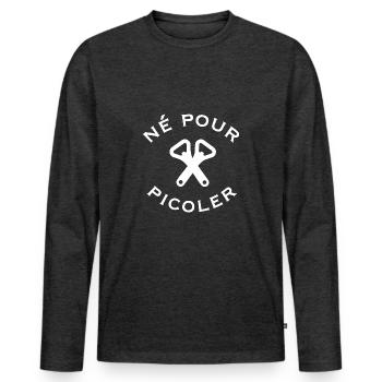 Né pour picoler ouvre bouteilles - T-shirt manches longues Premium bio Homme - anthracite chiné - Devant - Nico (187cm)