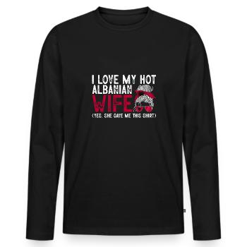 Drapeau albanais Aigle albanais Shqiponja - T-shirt manches longues Premium bio Homme - noir - Devant - Nico (187cm)