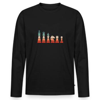 Pièces d’échecs vintage - T-shirt manches longues Premium bio Homme - noir - Devant - Nico (187cm)
