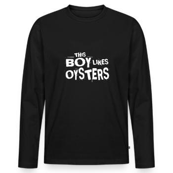 Boy Likes Huîtres Vin Fruits de Mer Chef - T-shirt manches longues Premium bio Homme - noir - Devant - Nico (187cm)