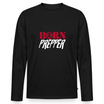 Born Prepper Survival Gear - Men's Premium Organic Long Sleeve Shirt - black - Front - Nico (187cm)