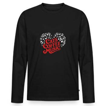 J’adore les chats, le café et la musique - T-shirt manches longues Premium bio Homme - noir - Devant - Nico (187cm)