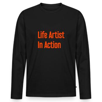 Lebenskünstler im Einsatz - Männer Premium Bio Langarmshirt - Schwarz - Vorne - Nico (187cm)