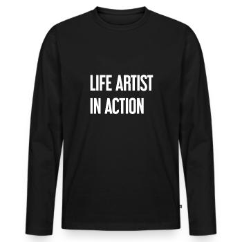Lebenskünstler im Einsatz - Männer Premium Bio Langarmshirt - Schwarz - Vorne - Nico (187cm)