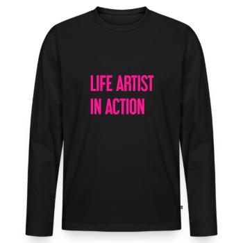 Les bons vivants en action - T-shirt manches longues Premium bio Homme - noir - Devant - Nico (187cm)