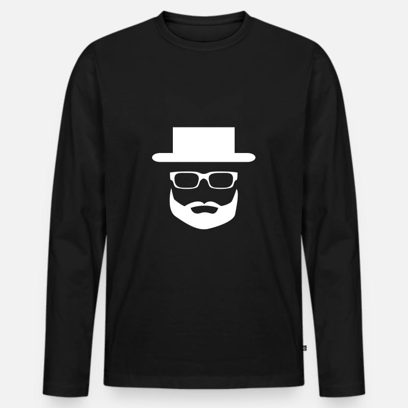 Zylinder -Bart - Hut - Brille - Hipster - Männer Premium Bio Langarmshirt - Schwarz