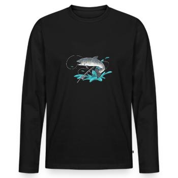 Pêche au saumon Pêcheur de saumon - T-shirt manches longues Premium bio Homme - noir - Devant - Nico (187cm)