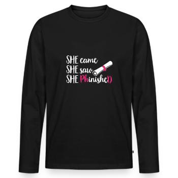 PhD Graduate Doktorgrad Ph.D. Promotion - Männer Premium Bio Langarmshirt - Schwarz - Vorne - Nico (187cm)