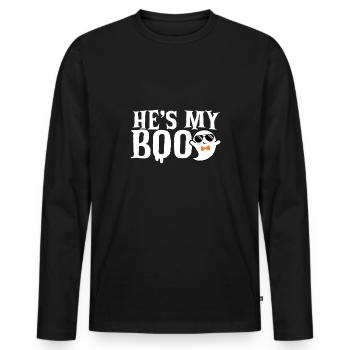 Halloween couple he's my boo celebrate halloween - Men's Premium Organic Long Sleeve Shirt - black - Front - Nico (187cm)