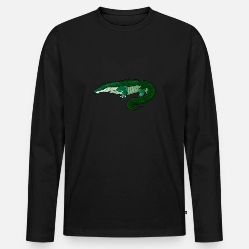 Geometrisch Krokodil Alligator - Männer Premium Bio Langarmshirt - Schwarz