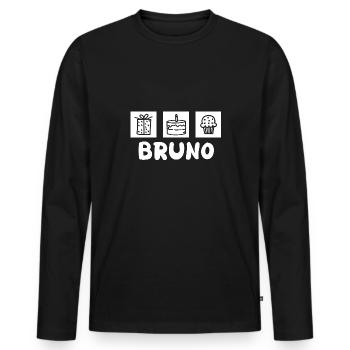 Vorname Bruno - Männer Premium Bio Langarmshirt - Schwarz - Vorne - Nico (187cm)