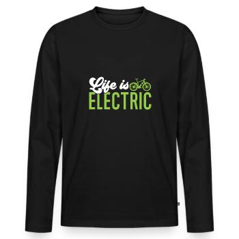 Electric Bike Cycling Biker E-Bike - Men's Premium Organic Long Sleeve Shirt - black - Front - Nico (187cm)