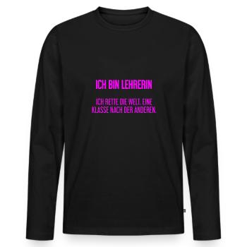 Ich bin Lehrerin - ich rette die Welt - Männer Premium Bio Langarmshirt - Schwarz - Vorne - Nico (187cm)
