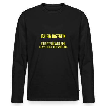 Ich bin Dozentin - ich rette die Welt - Männer Premium Bio Langarmshirt - Schwarz - Vorne - Nico (187cm)