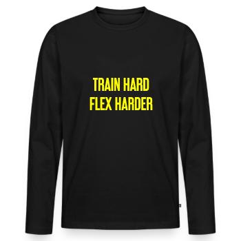 Train Hard Flex Harder - Männer Premium Bio Langarmshirt - Schwarz - Vorne - Nico (187cm)